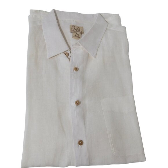 Jos A Bank White Linen Short Sleeve Button Down SZ XL Lightweight Wooden Button - Picture 6 of 6